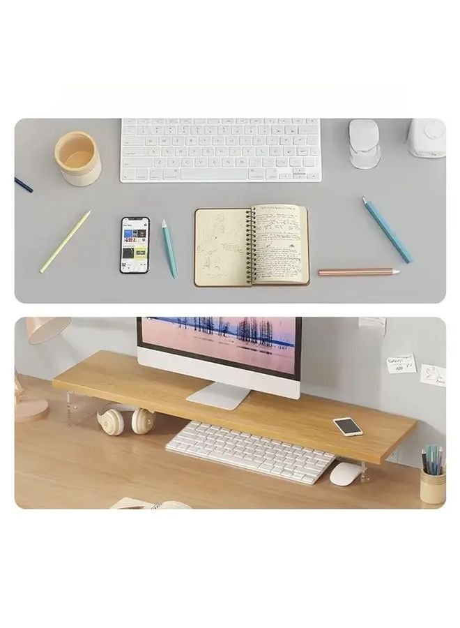 Modern Acrylic Wood Floating Monitor Stand Adjustable Height 15 75 Inch Log Color Desktop Organizer With Cable Management - Image 4